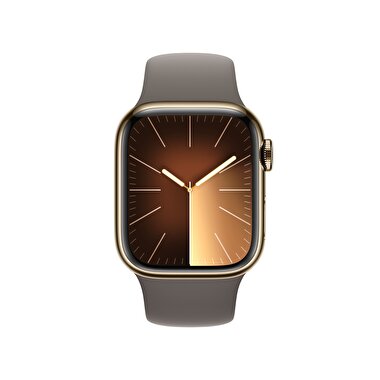 Apple Watch Series 9 GPS + Cellular 41mm Altın Rengi Paslanmaz Çelik Kasa ve Kil Rengi Spor Kordon - M/L  MRJ63TU/A