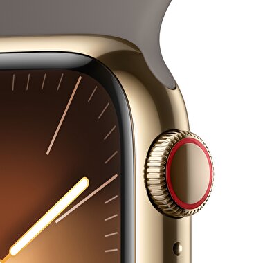 Apple Watch Series 9 GPS + Cellular 41mm Altın Rengi Paslanmaz Çelik Kasa ve Kil Rengi Spor Kordon - M/L  MRJ63TU/A