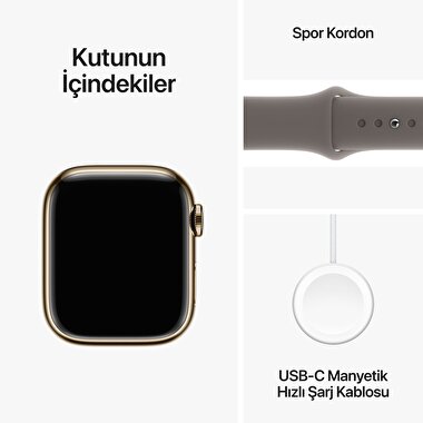 Apple Watch Series 9 GPS + Cellular 41mm Altın Rengi Paslanmaz Çelik Kasa ve Kil Rengi Spor Kordon - M/L  MRJ63TU/A