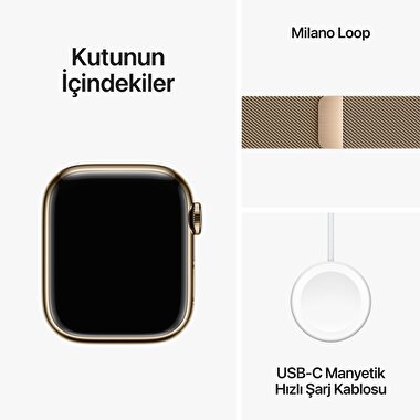 Apple Watch Series 9 GPS + Cellular 41mm Altın Rengi Paslanmaz Çelik Kasa ve Altın Rengi Milano Loop  MRJ73TU/A