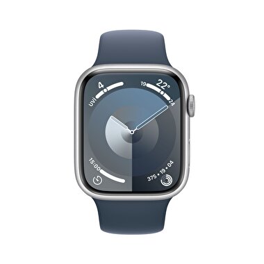 Apple Watch Series 9 GPS + Cellular 45mm Gümüş Rengi Alüminyum Kasa ve Fırtına Mavisi Spor Kordon - M/L  MRMH3TU/A