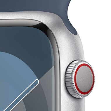 Apple Watch Series 9 GPS + Cellular 45mm Gümüş Rengi Alüminyum Kasa ve Fırtına Mavisi Spor Kordon - M/L  MRMH3TU/A