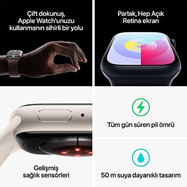 Apple Watch Series 9 GPS + Cellular 45mm Pembe Alüminyum Kasa ve Uçuk Pembe Spor Kordon - S/M - MRMK3TU/A MRMK3TU/A