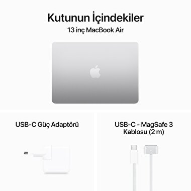 MacBook Air 13 inç M3 Çip 8CPU 10GPU 8GB Bellek 512GB SSD Gümüş MRXR3TU/A