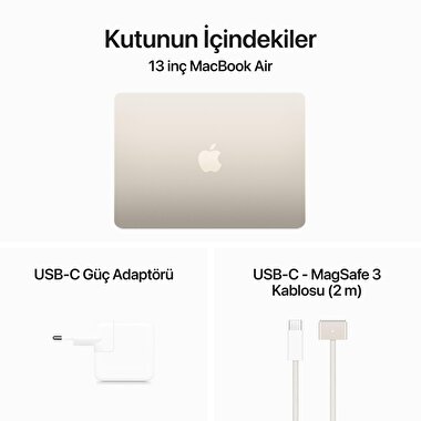 Teşhir - MacBook Air 13 inç M3 Çip 8CPU 8GPU 8GB Bellek 256GB SSD Yıldız Işığı MRXT3TU/A