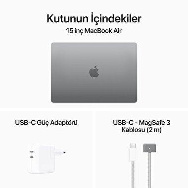 MacBook Air 15 inç M3 Çip 8CPU 10GPU 8GB Bellek 256GB SSD Uzay Grisi MRYM3TU/A