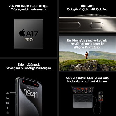 Apple iPhone 15 Pro 1TB Natürel Titanyum  MTVF3TU/A