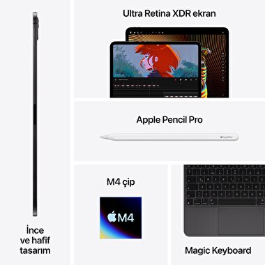 Apple 11 inç iPad Pro M4 WiFi 2TB  Standard  Cam Uzay Siyahı  MVVG3TU/A