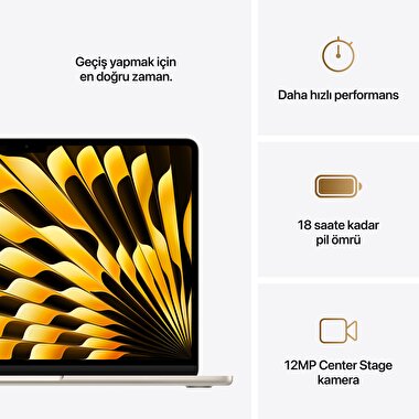 Apple MacBook Air 13' M4 Çip 10 Çekirdekli CPU 10 Çekirdekli GPU 16GB Bellek  512GB SSD Yıldız Işığı MW103TU/A