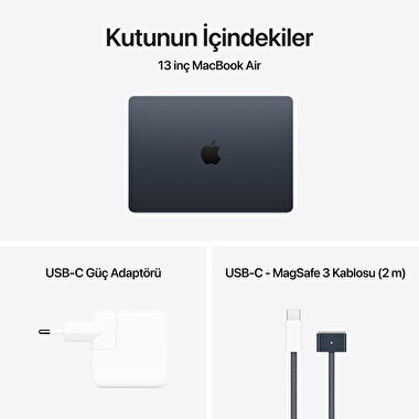 Apple MacBook Air 13' M4 Çip 10 Çekirdekli CPU 8 Çekirdekli GPU 16GB Bellek 256GB SSD Gece Yarısı MW123TU/A