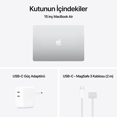 Apple MacBook Air 15' M4 Çip 10 Çekirdekli CPU 10 Çekirdekli GPU 16GB Bellek 512GB SSD Gümüş MW1H3TU/A