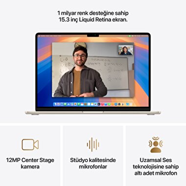 Apple MacBook Air 15' M4 Çip 10 Çekirdekli CPU 10 Çekirdekli GPU 16GB Bellek 256GB SSD Yıldız Işığı MW1J3TU/A