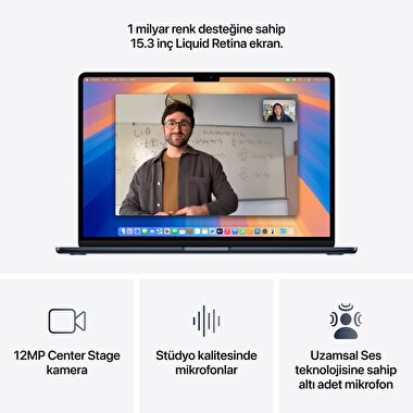 Apple MacBook Air 15' M4 Çip 10 Çekirdekli CPU 10 Çekirdekli GPU 16GB Bellek 512GB SSD Gece Yarısı MW1M3TU/A