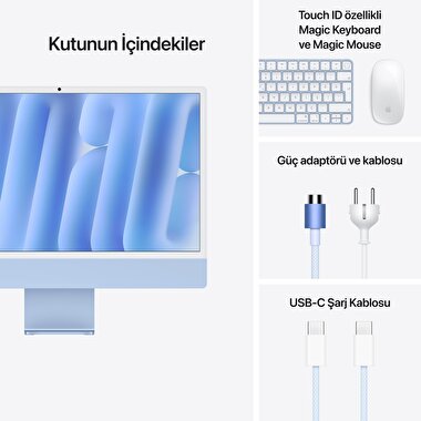 Apple iMac 24inc Retina 4.5K, M4 10-core CPU, 10-core GPU, 16GB Bellek, 256GB SSD, Mavi - MWV13TU/A MWV13TU/A