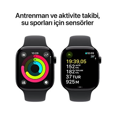 Apple Watch Series 10 GPS 42mm Simsiyah Alüminyum Kasa  Siyah Spor Kordon - S/M  MWWE3TU/A