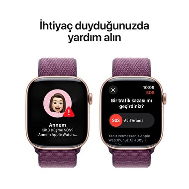 Apple Watch Series 10 GPS 42mm Roze Altın Rengi Alüminyum Kasa  Kırmızı Erik Spor Loop  MWWK3TU/A