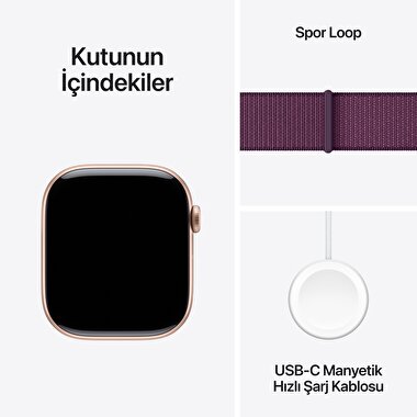 Apple Watch Series 10 GPS 42mm Roze Altın Rengi Alüminyum Kasa  Kırmızı Erik Spor Loop  MWWK3TU/A