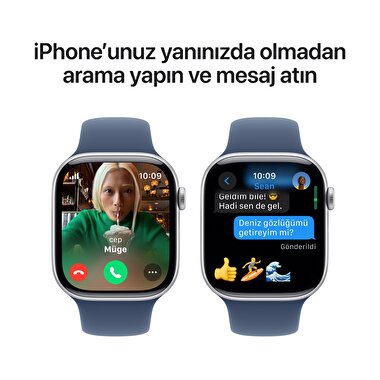 Apple Watch Series 10 GPS + Cellular 42mm Gümüş Rengi Alüminyum Kasa  Kot Rengi Spor Kordon - S/M  MWX33TU/A