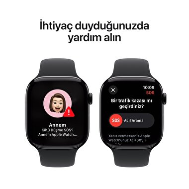 Apple Watch Series 10 GPS + Cellular 42mm Simsiyah Alüminyum Kasa  Siyah Spor Kordon - M/L  MWX73TU/A