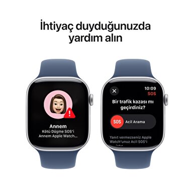 Apple Watch Series 10 GPS + Cellular 46mm Gümüş Rengi Alüminyum Kasa  Kot Rengi Spor Kordon - M/L  MWY13TU/A