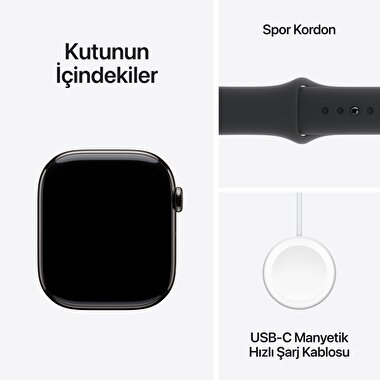 Apple Watch Series 10 GPS + Cellular 46mm Arduvaz Titanyum Kasa  Siyah Spor Kordon - S/M  MWYD3TU/A