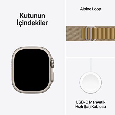 Apple Watch Ultra 2 GPS + Cellular 49mm Natürel Titanyum Kasa  Uçuk Kahve Alpine Loop - Orta Boy  MX4F3TU/A
