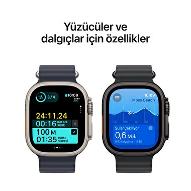 Apple Watch Ultra 2 GPS + Cellular 49mm Natürel Titanyum Kasa  Mavi Trail Loop - M/L  MX4L3TU/A