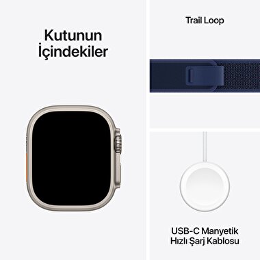 Apple Watch Ultra 2 GPS + Cellular 49mm Natürel Titanyum Kasa  Mavi Trail Loop - M/L  MX4L3TU/A