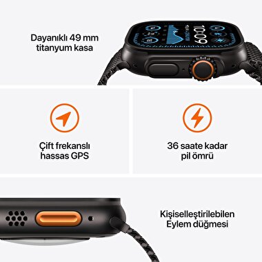 Apple Watch Ultra 2 GPS + Cellular 49mm Siyah Titanyum Kasa  Koyu Yeşil Alpine Loop - Küçük Boy  MX4Q3TU/A