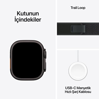 Apple Watch Ultra 2 GPS + Cellular 49mm Siyah Titanyum Kasa  Siyah Trail Loop - S/M  MX4U3TU/A
