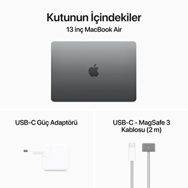 MacBook Air 13 inç M3 Çip 8CPU 10GPU 16GB Bellek 512GB SSD Uzay Grisi MXCR3TU/A