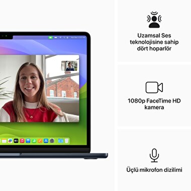 MacBook Air 13 inç M3 Çip 8CPU 10GPU 16GB Bellek 512GB SSD Gece Yarısı MXCV3TU/A