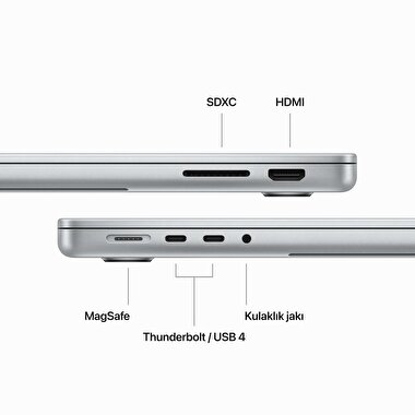 MacBook Pro 14 inç M3 Çip 8CPU 10GPU 16GB Bellek 1TB SSD Gümüş MXE13TU/A