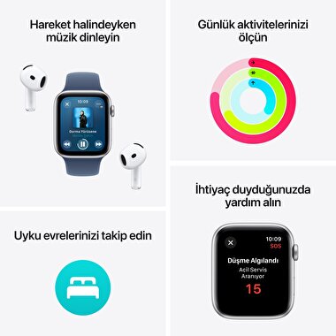 Apple Watch SE GPS + Cellular 40mm Gece Yarısı Alüminyum Kasa  Gece Yarısı Spor Kordon - M/L  MXGD3TU/A