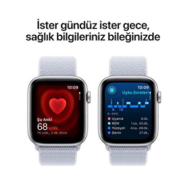 Apple Watch SE GPS Cellular 44mm Gumu Rengi Aluminyum Kasa Bulut Mavisi Spor Loop Troy Estore