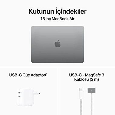 MacBook Air 15 inç M3 Çip 8 Çekirdekli CPU 10 Çekirdekli GPU 24GB Bellek 512GB SSD Uzay Grisi  Z1GD000EJ
