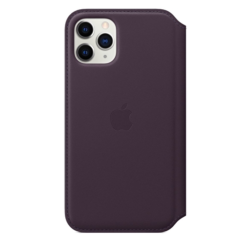 iPhone 11 Pro Max için Deri Folyo Kılıf - Patlıcan Moru