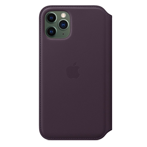 iPhone 11 Pro Max için Deri Folyo Kılıf - Patlıcan Moru