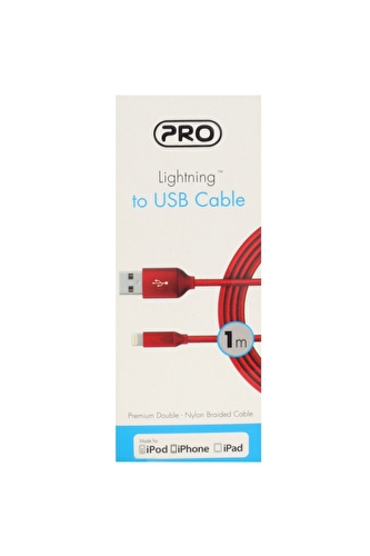 Pro MFI Lisanslı Lightning 2m Şarj Kablosu Kırmızı