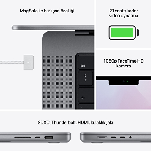 MacBook Pro 16 inç M1 Pro chip with 10-core CPU and 16-core GPU, 512GB SSD - Space Grey