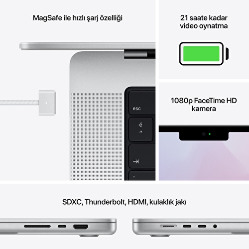 MacBook Pro 16 inç M1 Pro chip with 10-core CPU and 16-core GPU, 512GB SSD - Silver