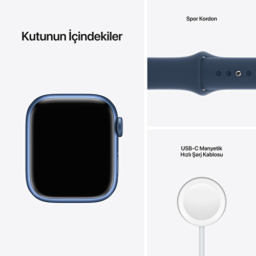 Apple Watch Series 7 GPS + Cellular, 41mm Mavi Alüminyum Kasa ve Koyu Abis Mavi Spor Kordon - MKHU3TU/A