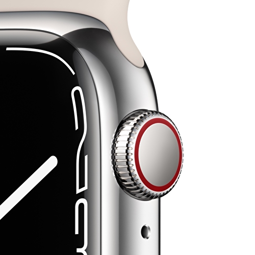 Apple Watch Series 7 GPS + Cellular, 41mm Gümüş Paslanmaz Çelik Kasa ve Yıldız Işığı Spor Kordon - MKHW3TU/A
