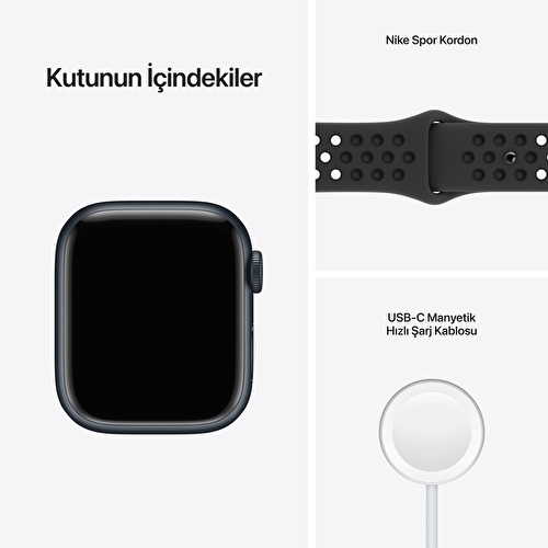Apple Watch Nike Series 7 GPS + Cellular, 41mm Gece Yarısı Alüminyum Kasa ve Antrasit/Siyah Nike Spor Kordon - MKJ43TU/A