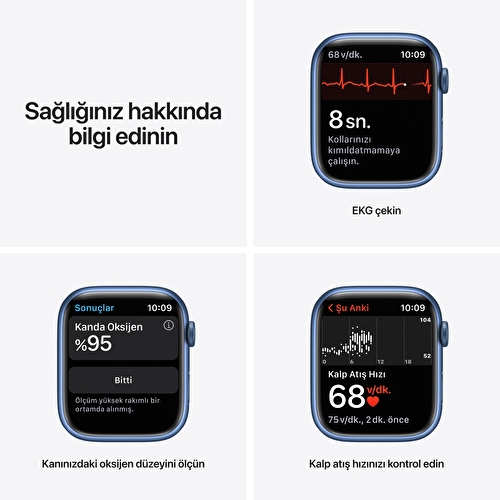 Apple Watch Series 7 GPS + Cellular, 45mm Mavi Alüminyum Kasa ve Koyu Abis Mavi Spor Kordon - MKJT3TU/A