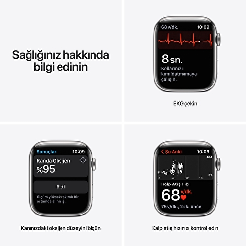 Apple Watch Series 7 GPS + Cellular, 45mm Gümüş Paslanmaz Çelik Kasa ve Yıldız Işığı Spor Kordon - MKJV3TU/A
