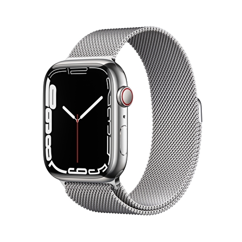 Apple Watch Series 7 GPS + Cellular, 45mm Gümüş Paslanmaz Çelik Kasa ve Gümüş Milano Loop - MKJW3TU/A
