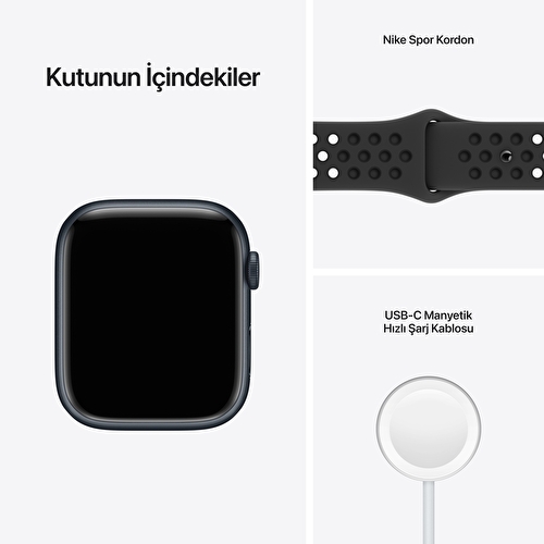 Apple Watch Nike Series 7 GPS + Cellular, 45mm Gece Yarısı Alüminyum Kasa ve Antrasit/Siyah Nike Spor Kordon - MKL53TU/A