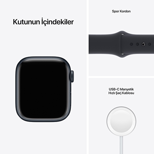 Apple Watch Series 7 GPS, 41mm Gece Yarısı Alüminyum Kasa ve Gece Yarısı Spor Kordon -  MKMX3TU/A