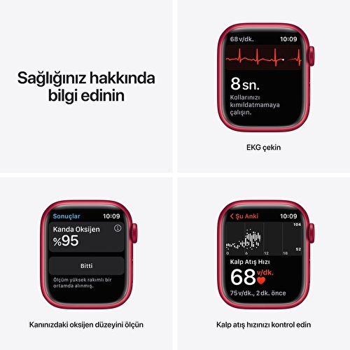 Apple Watch Series 7 GPS, 41mm (PRODUCT)RED Alüminyum Kasa ve (PRODUCT)RED Spor Kordon -  MKN23TU/A